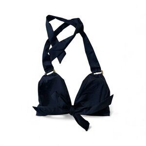 Trina Turk Black Halter Bikini Top with Gold